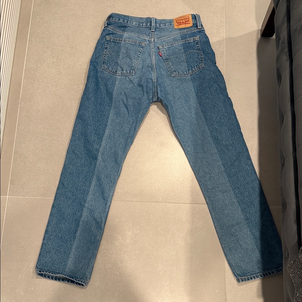 Levi's Women's Medium Wash Laser Craft High Rise Two Toned 501 Straight Jeans